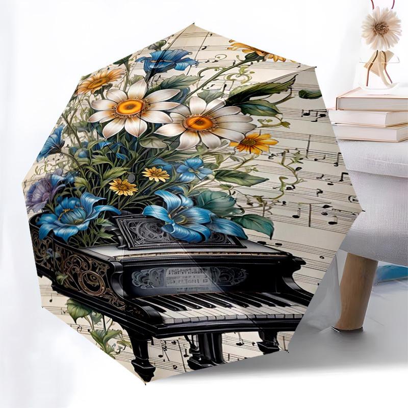 1pc Floral Piano Music Notes Artwork Umbrella with Plastic Handle,Suitable for All Seasons Home Travel Outdoor Umbrellaptys31027