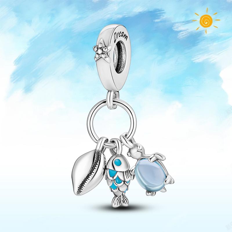 copper Authentic Charm Bead Charms Blue Sea Butterfly Whale CZ Charm Bead Charms Bead Charms Compatible With Authentic Accessories Bracelets Do It You