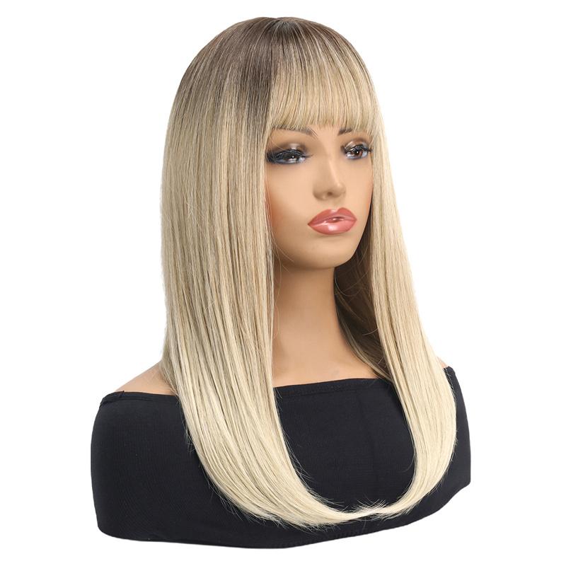 Long Ombre Blonde Wigs for Women Synthetic Hair Straight Wig with Bangs Cosplay Wigs Drag Queen Party Anime Movie Costume Wig