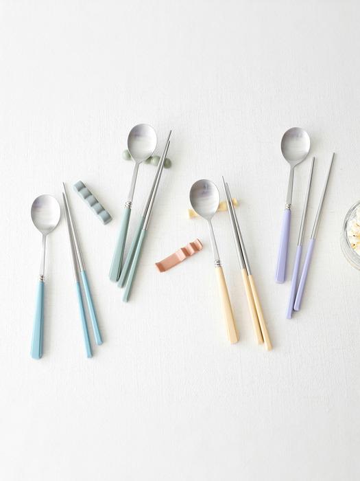 Kamomekitchen [2+2 4-person set] Kamomekitchen Korean-made Berbe cutlery set (4 spoons, 4 chopsticks, candy pastel colors) Forest Sunset