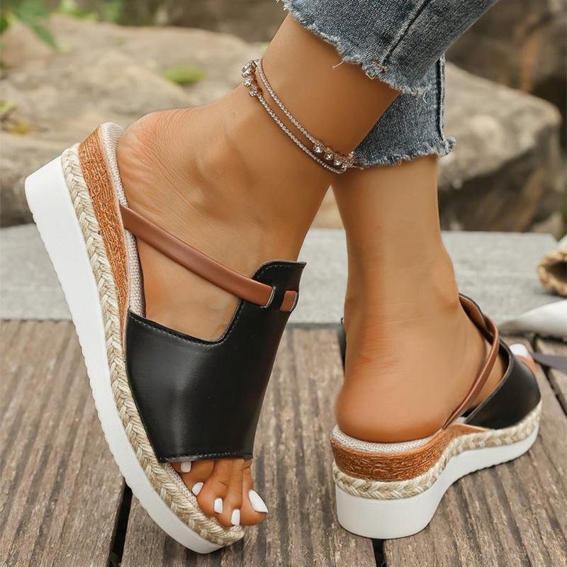 Fashion Summer Bohemian Wedge Slippers for Women 2025 Casual Plus Size Slippers Woman Pu Platform Mixed Color Women Slides
