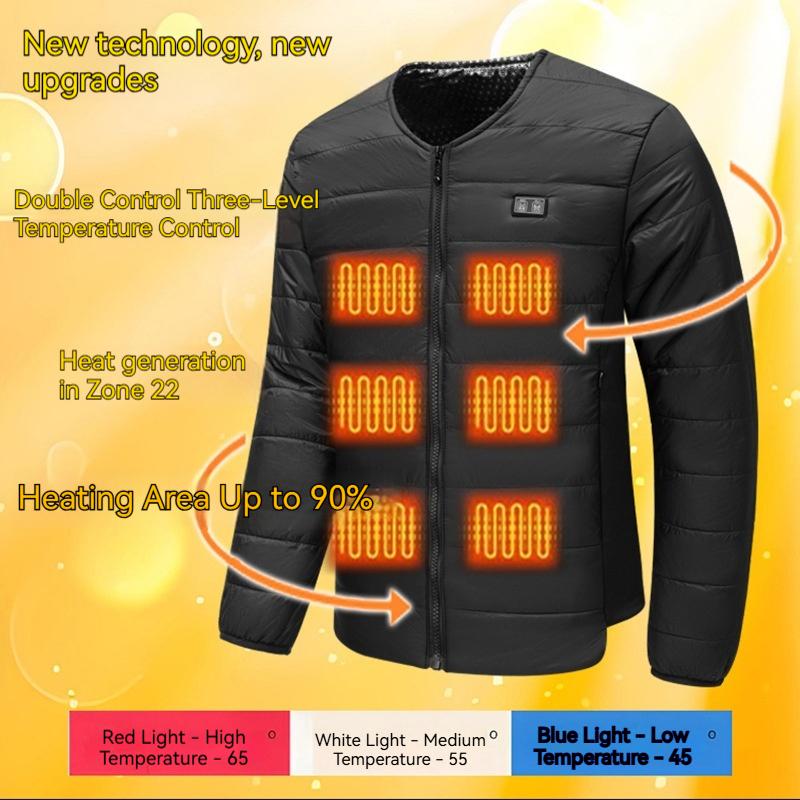 Winter New Dual-Control Zone 22 Smart Heated Cotton Jacket Electric Heated Vest for Men