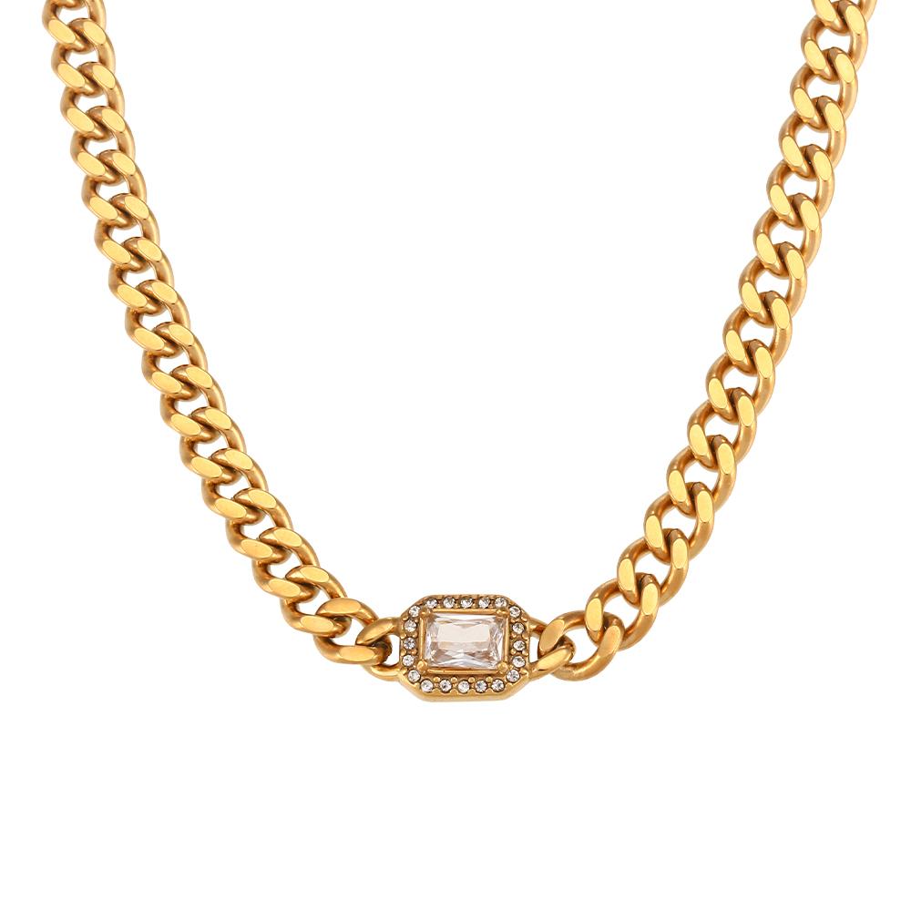 MamacitaSlay High Quality Gold Plated Cuban Chain AAA Zircon Necklaces Bracelets Stainless Steel Waterproof Jewelry for Women