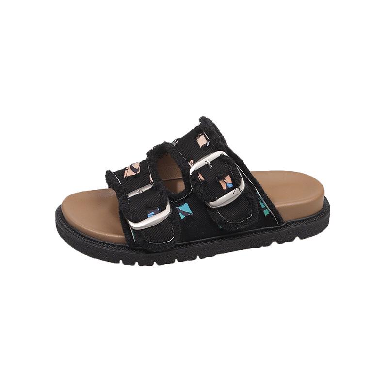 Platformowe sandały Birkenstock z denimu letnie obuwie nowy francuski temperament casualowe sandały