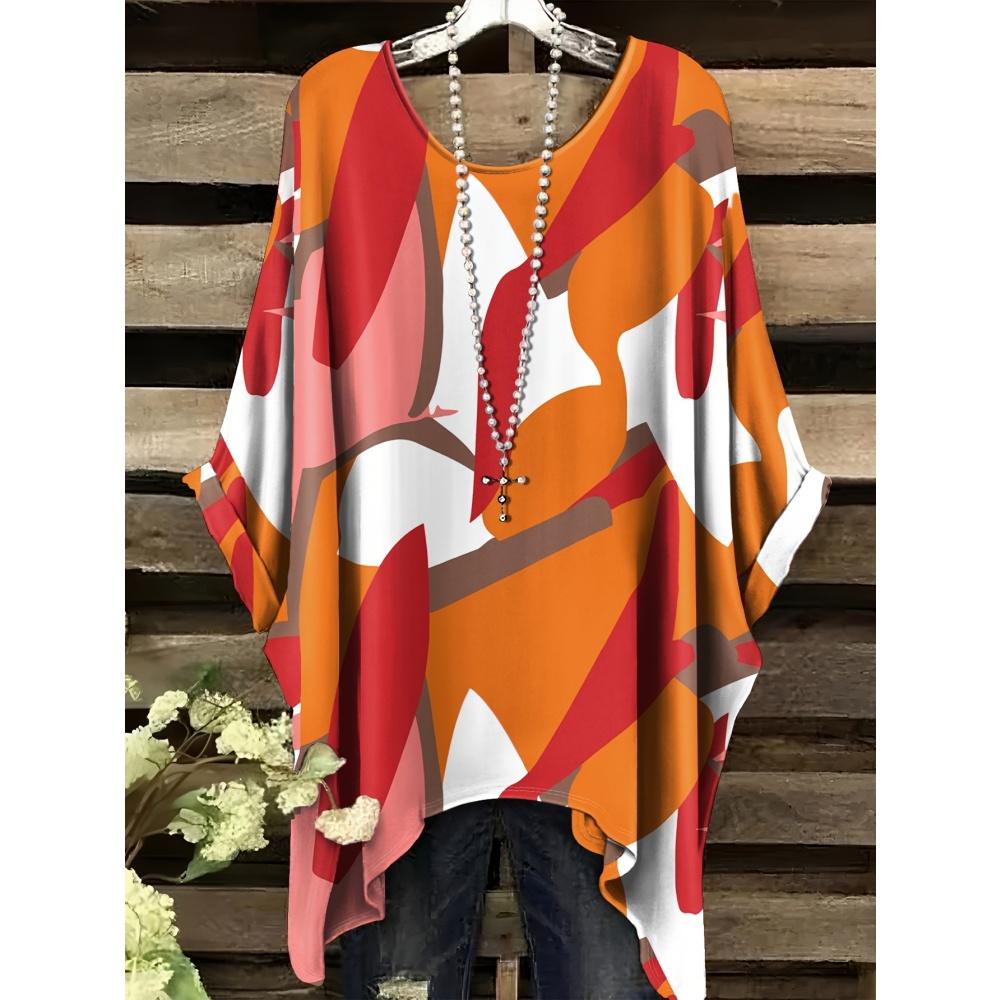 Camiseta vintage para mujer con estampado de rayas a cuadros, dobladillo asimétrico, cuello redondo, manga corta, estilo casual, para uso urbano y al aire libre.