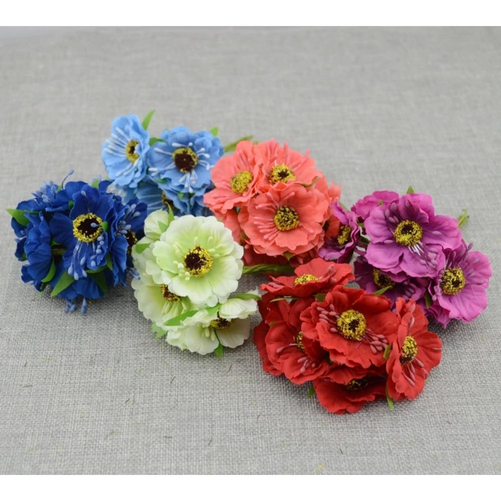 6pcs/lot Cherry Blossom Artificial Flowers Wedding Car Vase for Home Decoration Bride Bouquet Handmade Silk Plants