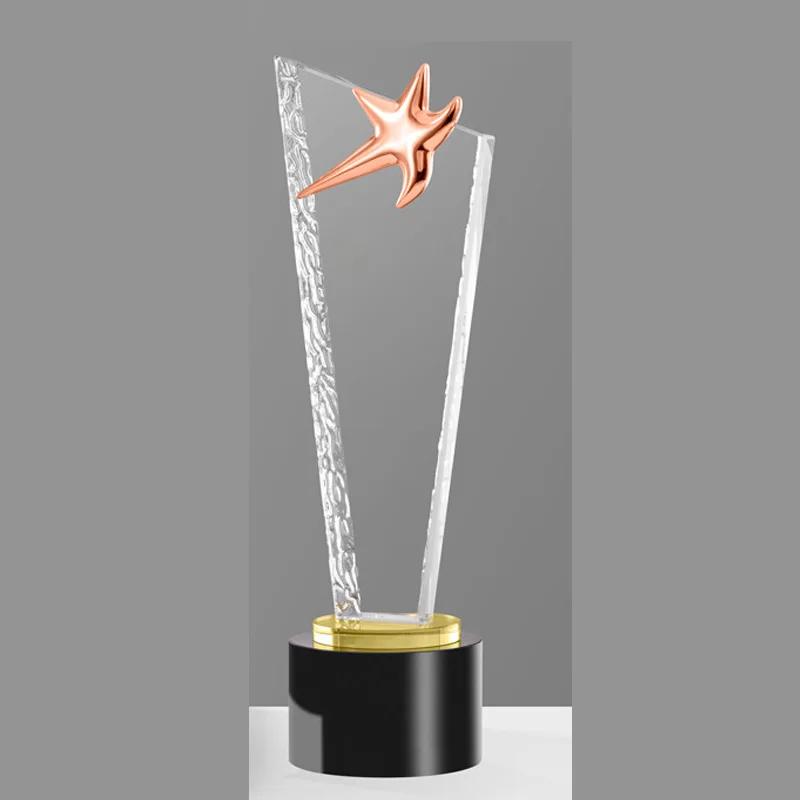 Customized High Grade Metal Gold, Silver, Copper Crown, Eagle, Pentagram, Awards, Commemorative Blade Shape, Crystal Trophy, 1Pc
