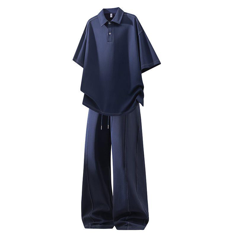 

Men s Trendy Summer 2026 Lapel Short-Sleeve T-Shirt and Casual Sports Two-Piece Set L