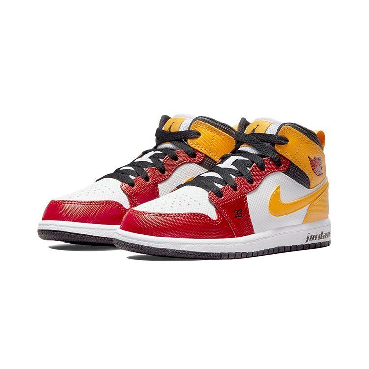 Air Jordan 1 Mid SE PS Motorsport Kids Sneakers White Black University-Gold DJ0337-067
