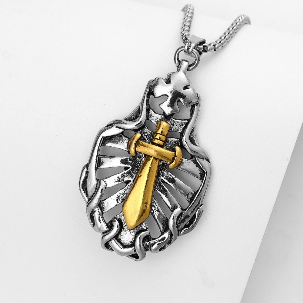 Pendentif Collier Croix d'Épée Creuse pour Homme Punk Rock Rétro Vieux Bijoux