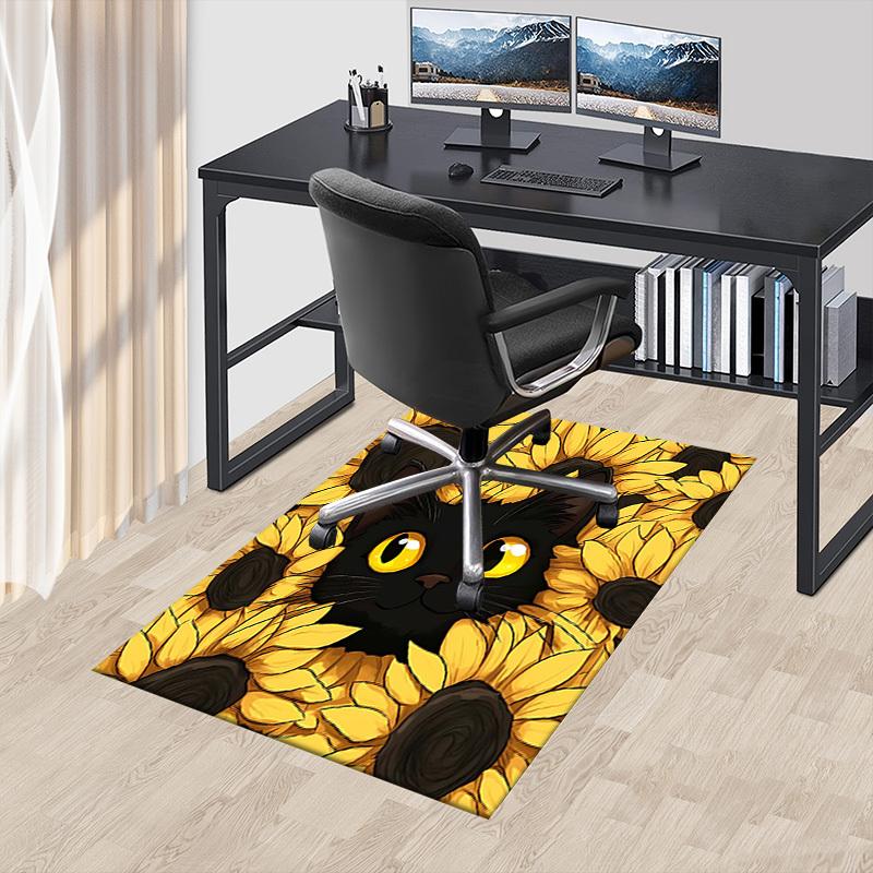 1PC Black Cat Sunflowers Anti-slip carpet, suitable for Office, bedroomand playrooms. It can also be used as a sofa footrest cover-W93