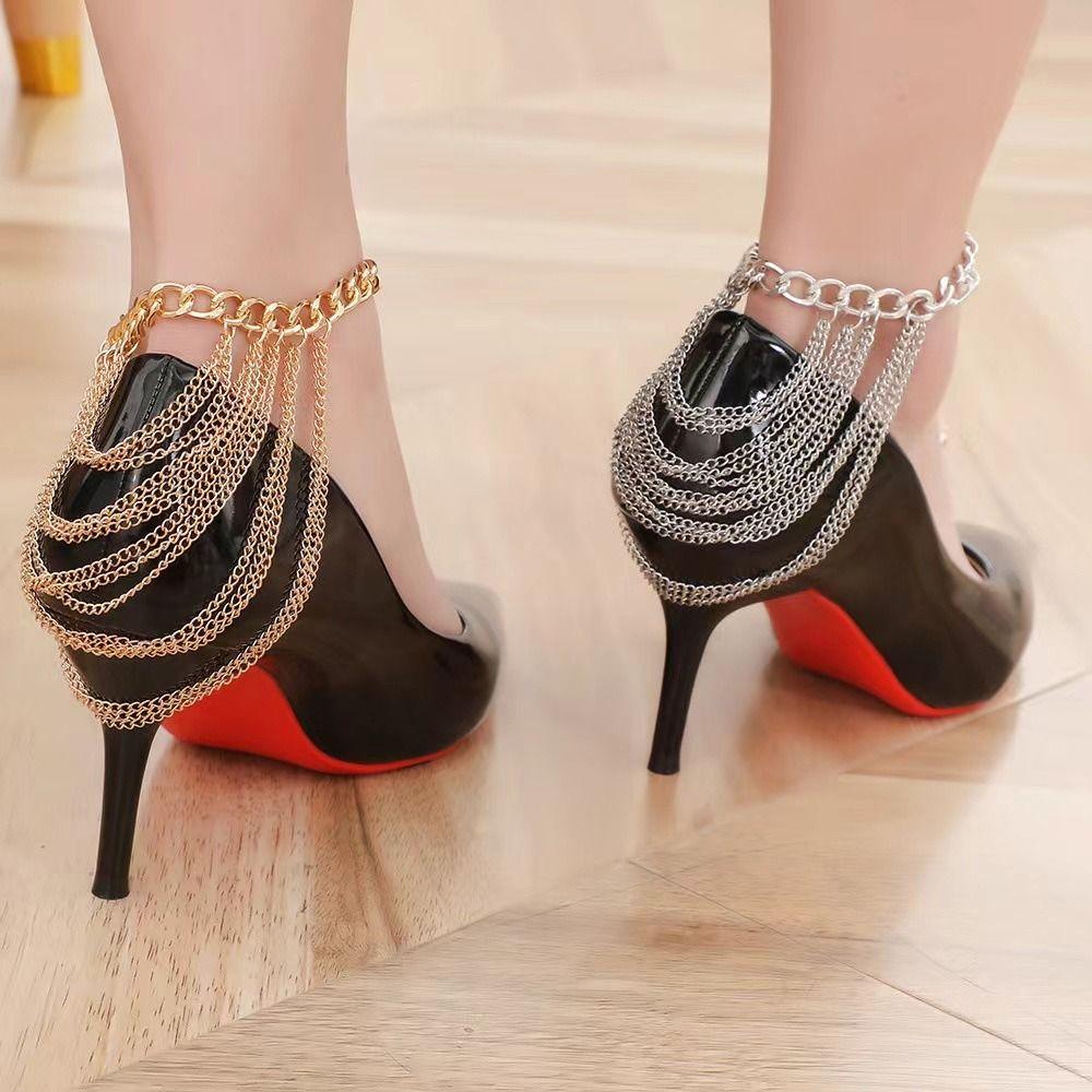Long Tassel Punk High Heels Anklet Metal Chain Punk Layered Anklet Chains Wedding Party