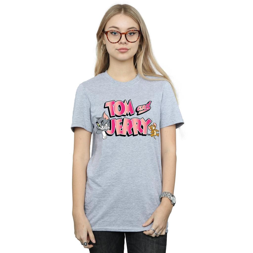 Tom And Jerry Womens/Ladies Gradient Logo Cotton Boyfriend T-Shirt