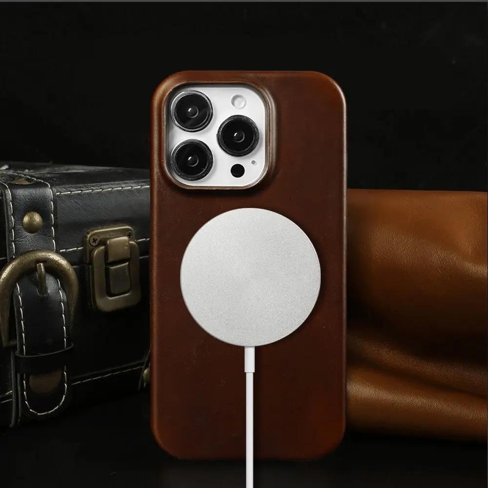 Business Genuine Leather Phone Case For Iphone 16 Pro Max 15Pro Aesthetic Vintage Back Cover For Iphone 13Pro 12Pro 11 14Pro 12