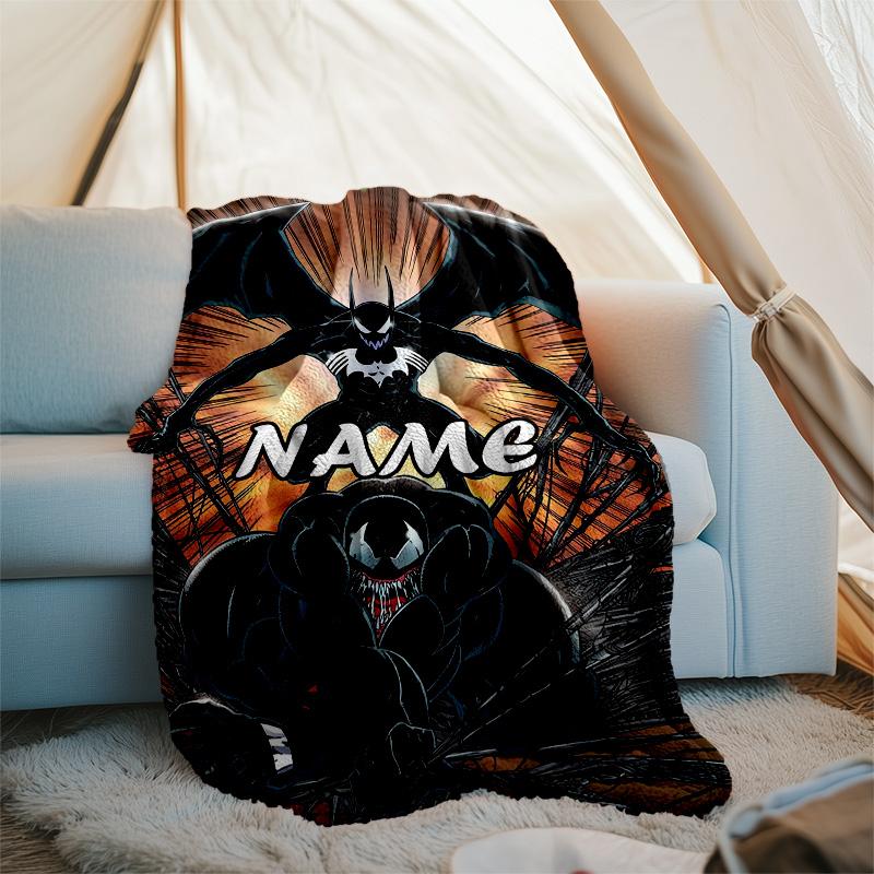Customizable Venom Throw Blanket – Personalized Name, All-Season Cozy Snug Blanket, Machine Washable, Personalized Blanket