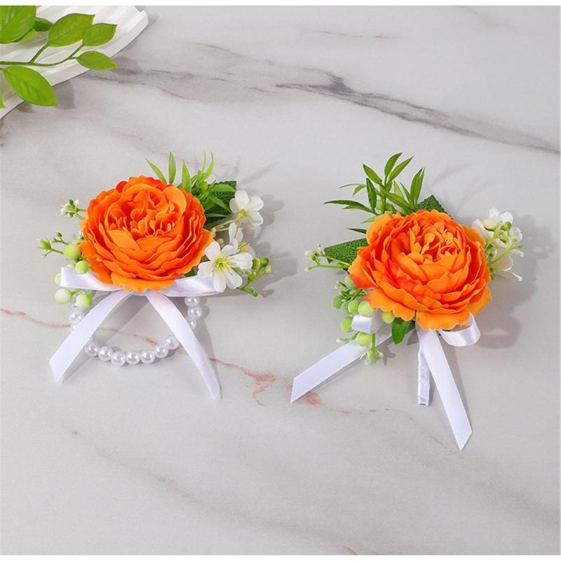 Simulated Rose Wrist Corsage Artificial Rose Wedding Boutonniere for Groom Bridesmaid Wedding Bridal Showers Proms
