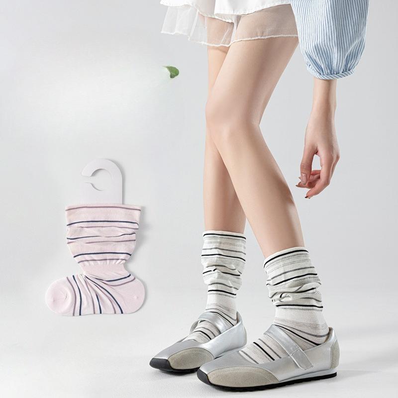 

Striped Contrasting Color Layered Socks Women s Spring/Summer Lightweight Breathable Anti-Bacterial Odor-Resistant Socks 1 pair розовый