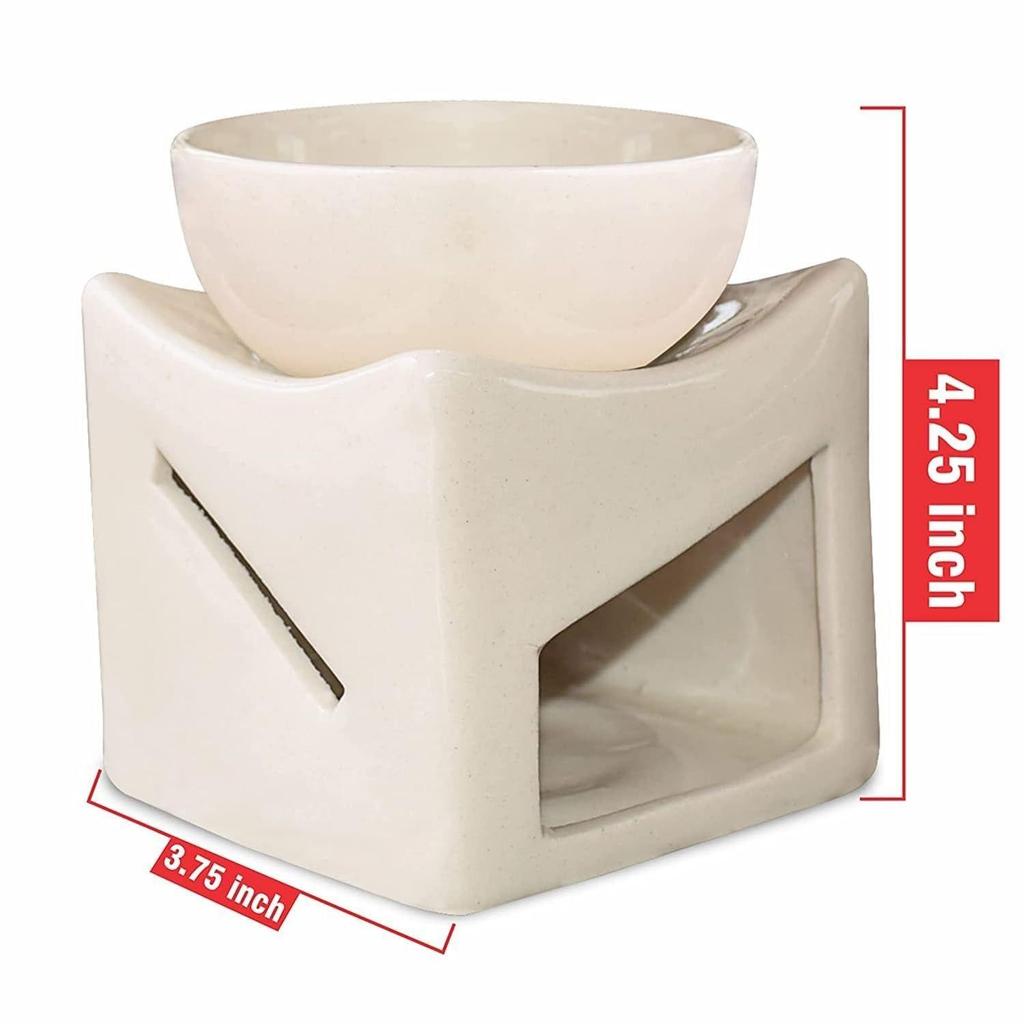 Keramik Ton Kerzenbetriebener Aromabrenner Öldiffusor, Extra Große Schale, mit 1 Teelicht, 4,25 Zoll, (Elfenbeinweiß)