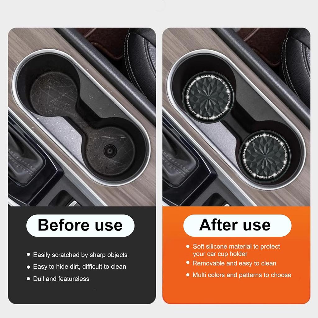 Amooca Car Cup Coaster 4 Pack Universal Non-Slip Cup Holders Ert Coasters Bling Crystal Rhinestone Car Interior Accessories Black Flower