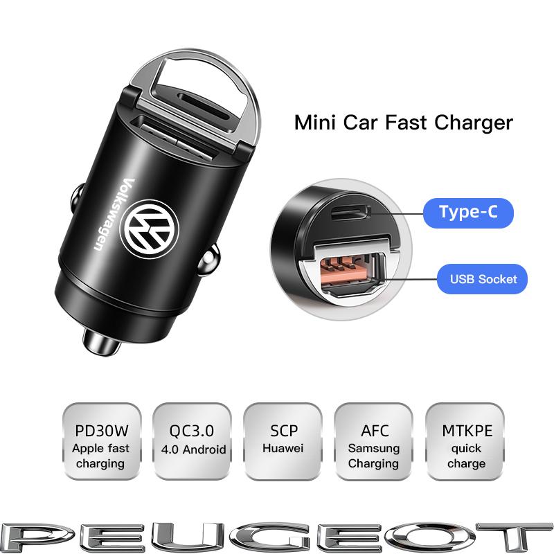 100W QC3.0 PD Car Charger Fast Charging Car USB Type C Charger For VW GTI Polo Golf MK6 MK7MK8 Passat Tiguan CC T-ROC Tire Valve