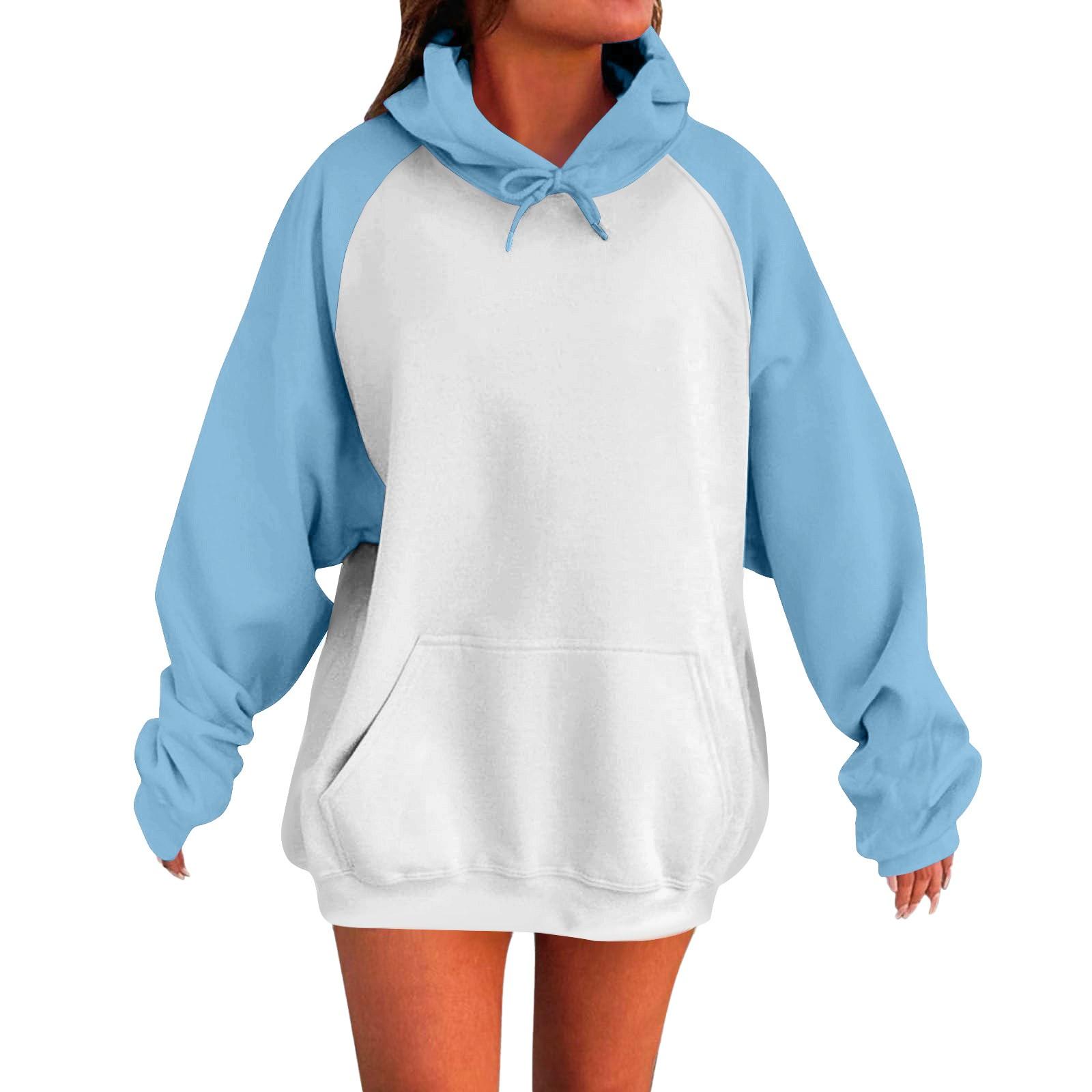 Women s Long Sleeve Oversized Oversized Raglan Sleeve Women s Hooded Fleece Sweatshirt XL небесно-голубой