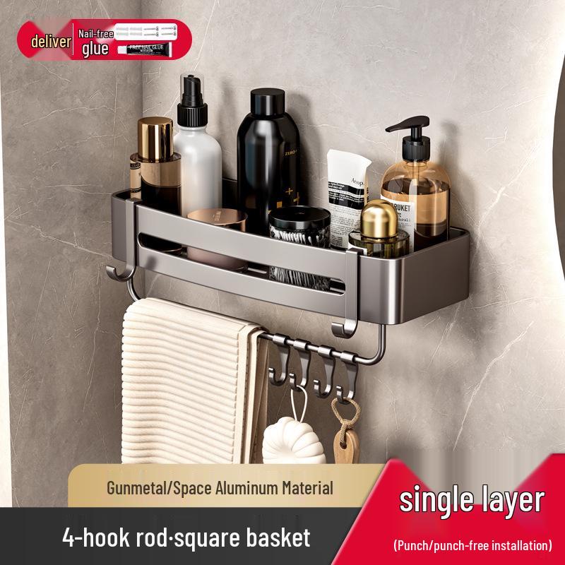 Gunmetal No-Drill Triangular Bathroom Shelf - Space Aluminum Corner Storage Basket