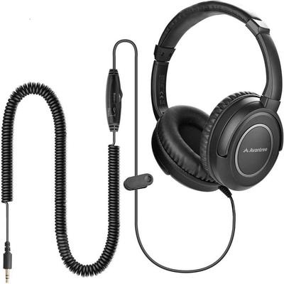 Avantree HF039 - Căști cu cablu lung pentru PC TV cu control al volumului, control StereoMono, cablu prelungitor de 5 m, audio AUX de 3,5 mm, sunet stereo