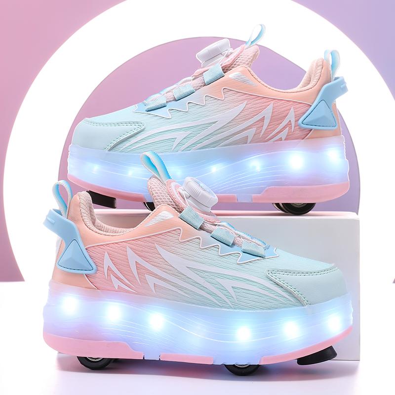 TUINANLE Barns Fritidssneakers Mellan Till Student Utomhus Led Fyrhjuliga Rullskridskor Självlysande Sneakers Skateboard USB-laddning