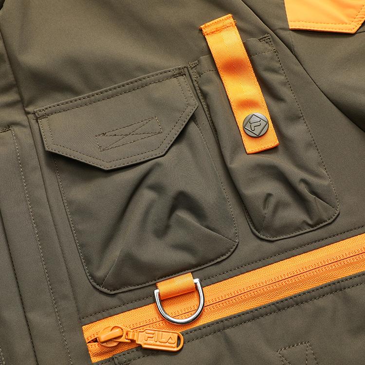 Fila Fusion X White Mountaineering Collaboration Multi-Pocket Functional Logo Outdoor Work Jacket Men Jackets Dark-Green T11M147703F-GN