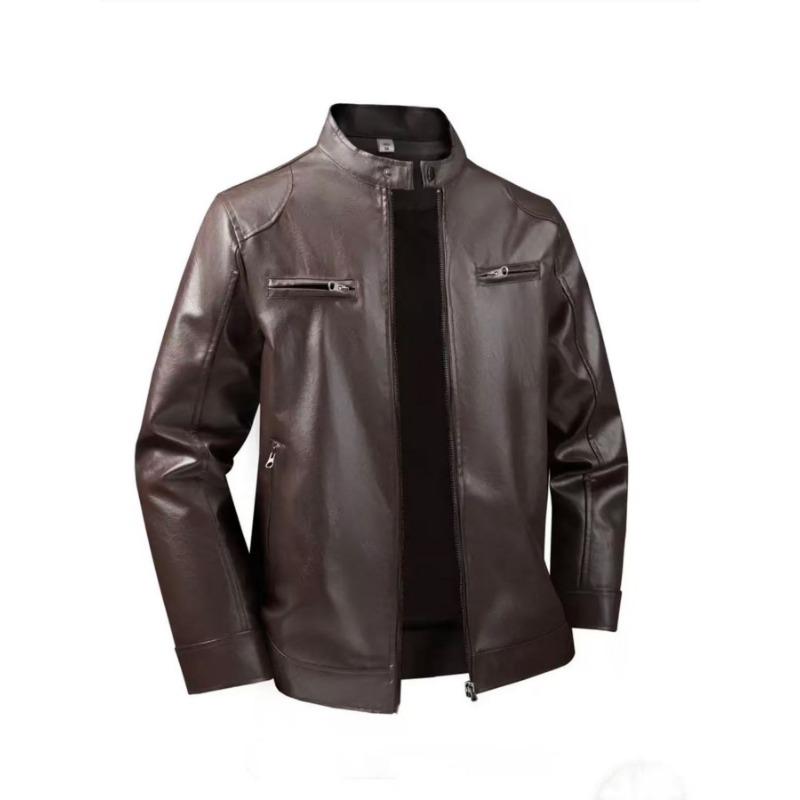 Herren Blaue Bikerjacke mit Stehkragen aus Kunstleder