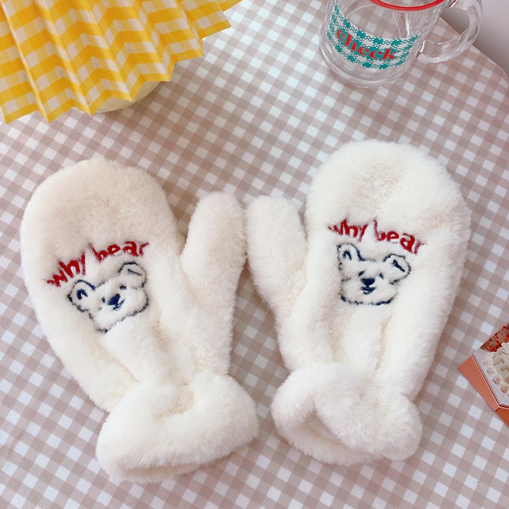 Sweet Winter Women Girls Cartoon Warm Mittens Full Finger Plush Gloves Bear Gloves