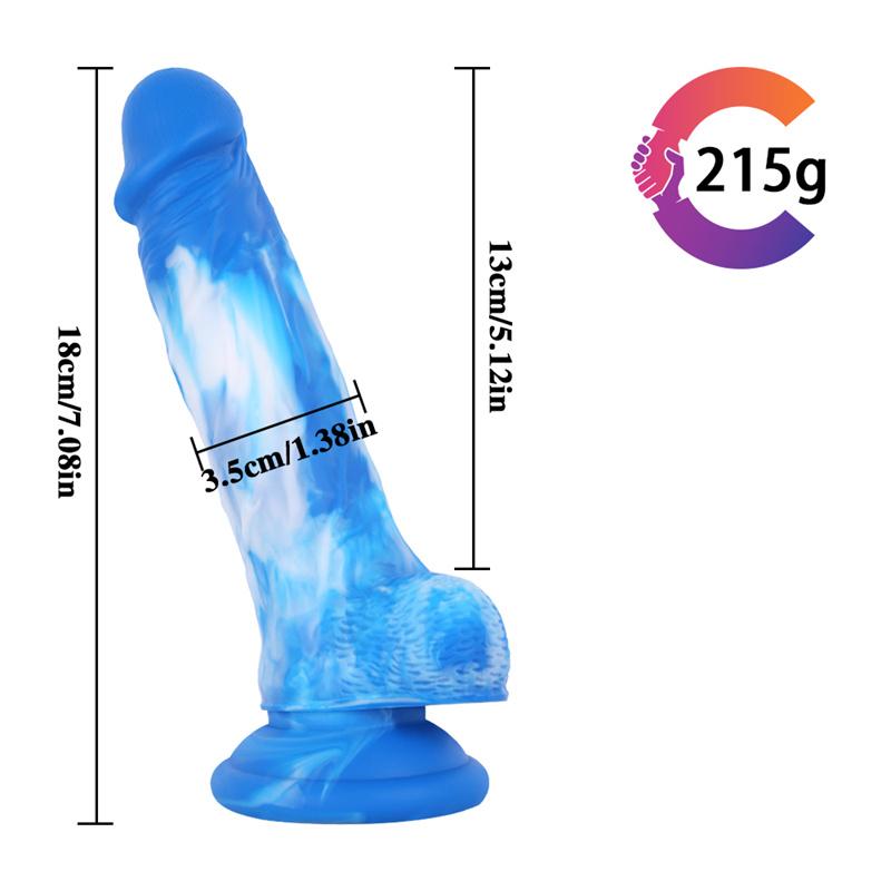 Flash 3 Ring Closed Moon Shame Flower Blue Red and White Mixed Color Liquid Silicone Simulation Good Wear Dildo Leather Pants