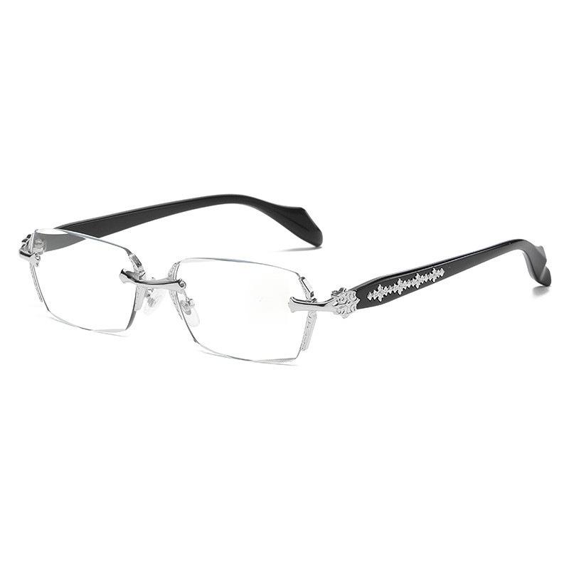 Diamond trimmed square reading glasses anti-blue light for the elderly high-end glasses men's new business reading glasses