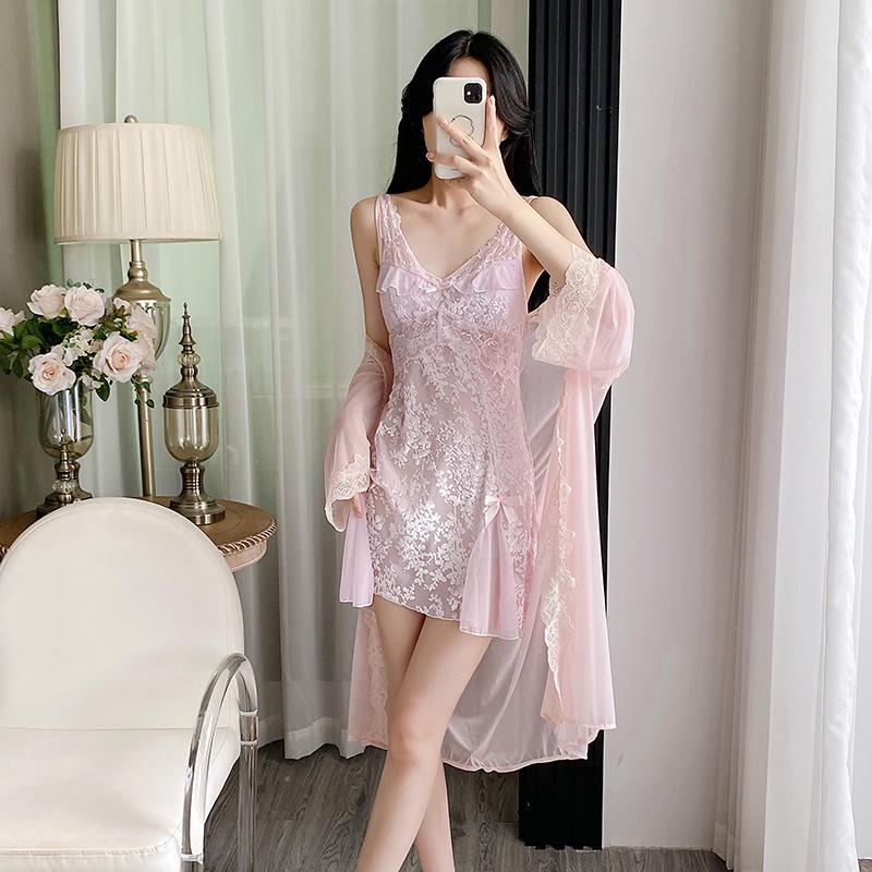 2025 Summer Ice Silk Camisole & Lace Trim Nightdress: Women's Sexy & Comfortable Two-Piece Home Wear Set
