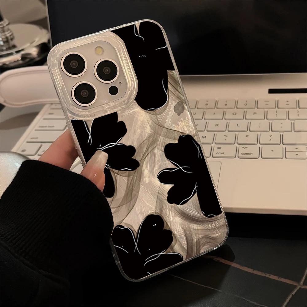 16E Rose ral Painted Case For iPhone 15 14 13 12 11 Pro Max X XR XS 7 8 16 Plus Soft Cover