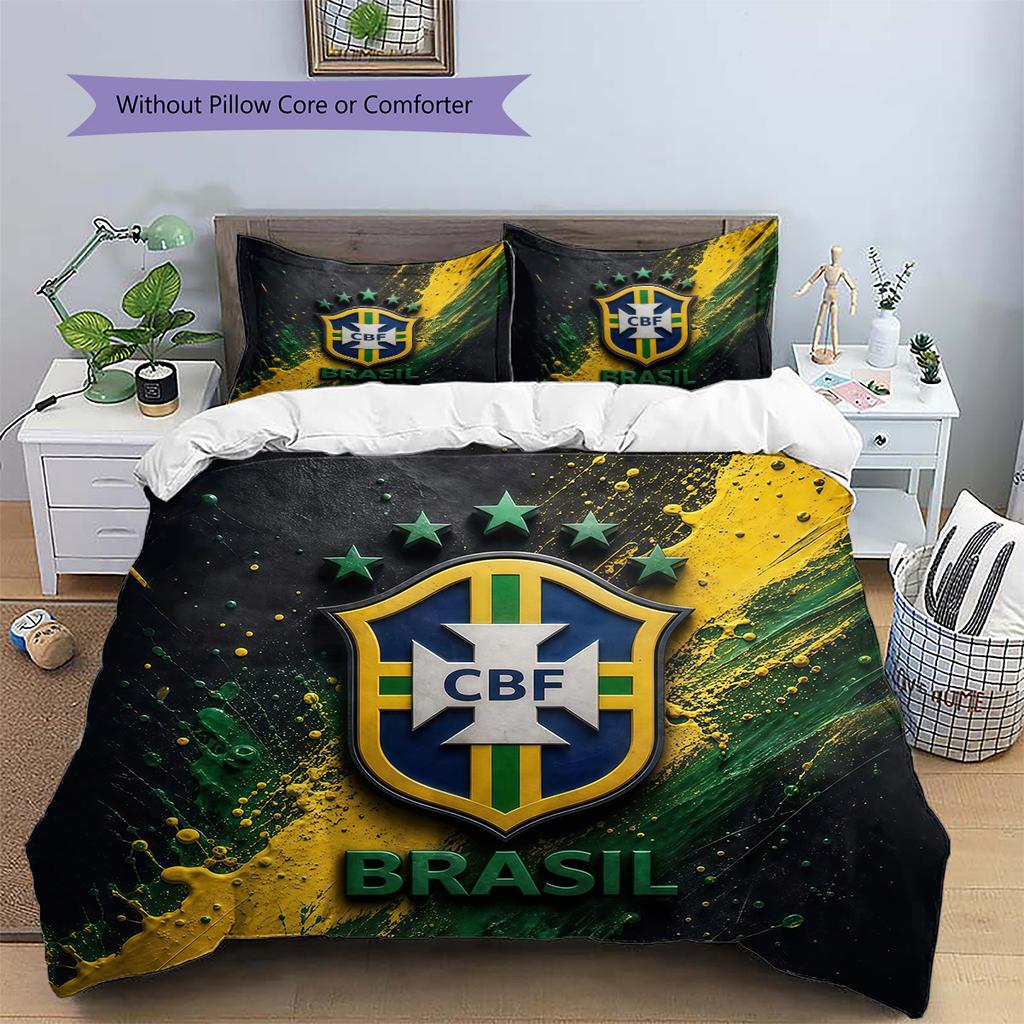Brazil National Football Team2 Pattern Bedding Quilt Set Home Decoration Gift (1 * duvet cover + 2 * pillowcase without core)