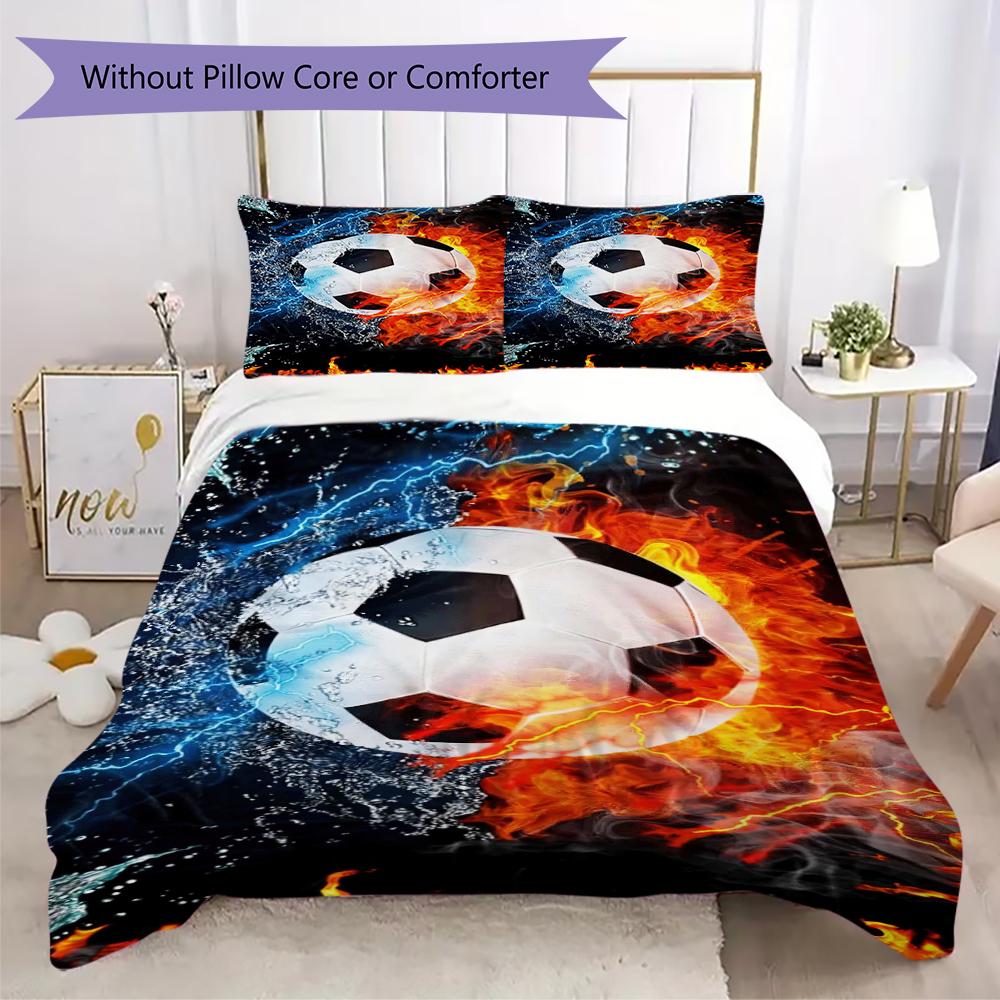 1 Stück Fußball-Thema Bettwäsche Steppdecke Set Bettbezug Kissenbezug Heimdekoration Geburtstagsgeschenk (1 * Bettbezug + 3 * Kissenbezug, ohne Füllung)A2