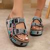 Cork Sandals 2025 Summer New Plus-size Rhinestone Belt Buckle for Women Wearing Platform Slippers