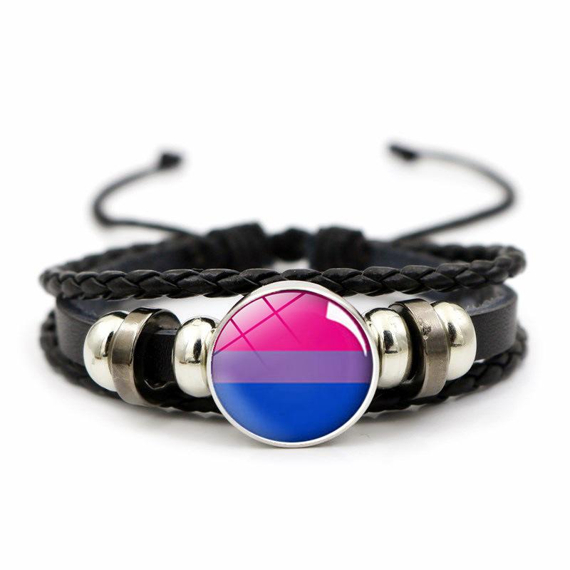 Bracelet Rainbow Flag Glass Photo Women Transgender Symbol Handmade Leather Bracelet Gift Jewelry