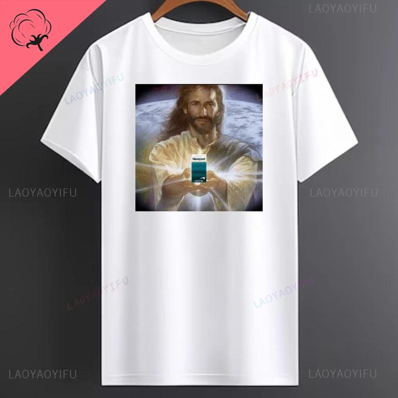 Ježíš drží cigarety | Tričko Newport Funny Meme Oddly Specific Weird Trička Trička s grafickým potiskem Top Bavlněné tričko Unisex