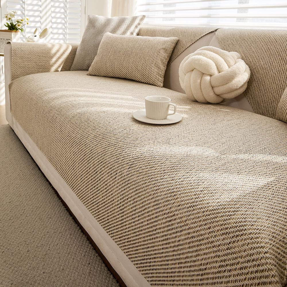 

Linen Sofa Cushion, Four-Season Universal New Light Luxury High-End Non-Slip Straight Row Anti-Cat Scratch Seat Cushion 70*70cm