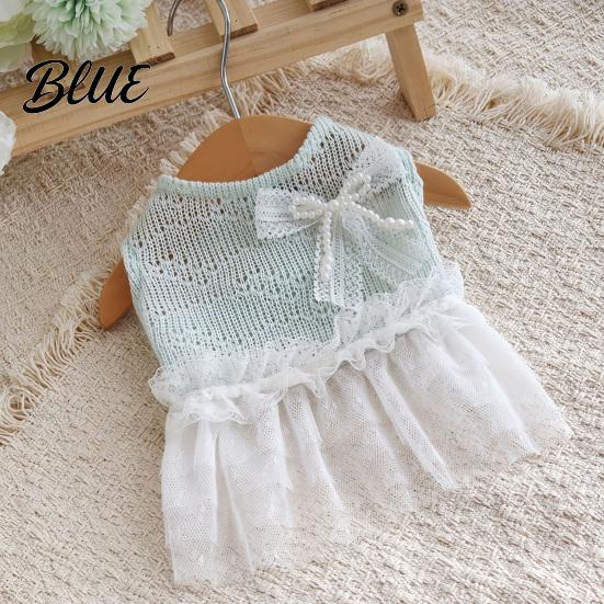 Small Dog Clothes Knitted Sleeveless Dress White Tutu Puppy Princess Cute Girl Dress