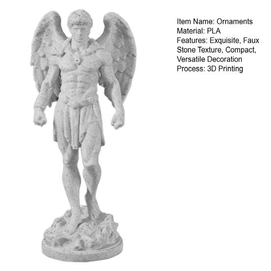 3D Printed Retro Angel Figurine, Michelangelo Style Classical Sculpture Statue, Faux Stone Texture Home Decor, Exquisite Winged Cherub Desktop