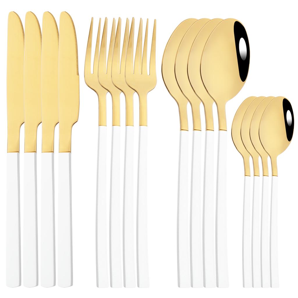 16Pcs Rose Gold Dinnerware Set Knife Fork Coffee Tea Spoon Cutlery Set Stainless Steel Tableware Western Home Kitchen Flatware