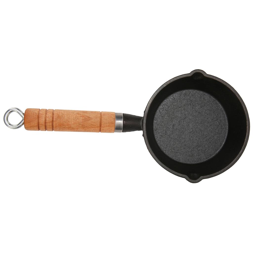 Frying Pan Cast Iron Skillet Drip Spouts Wooden Handle Stain Resistant Quick Heat Easy To Clean Cook Pan