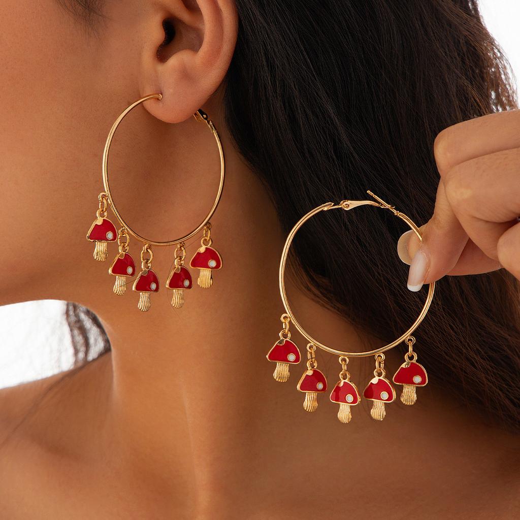 Accessories Mori Style Mushroom Leaf Earrings, Exaggerated Large Earrings, Cherry Pendant, Fringed Earrings.