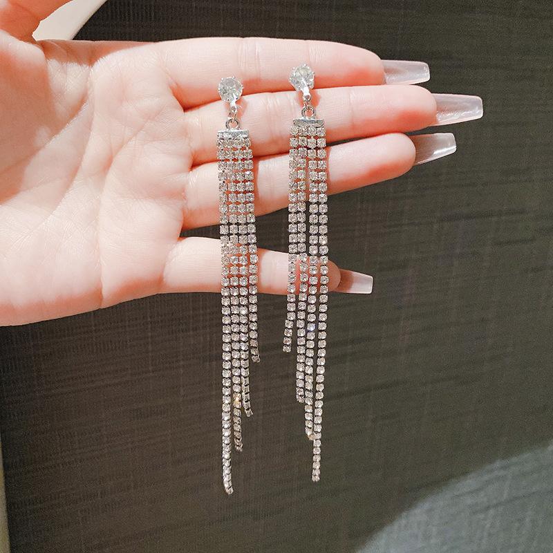 Diamond Chain Fringed Earrings Femininity Versatile Long Earrings Trendy Stud Earrings Personalized Exaggerated Earrings