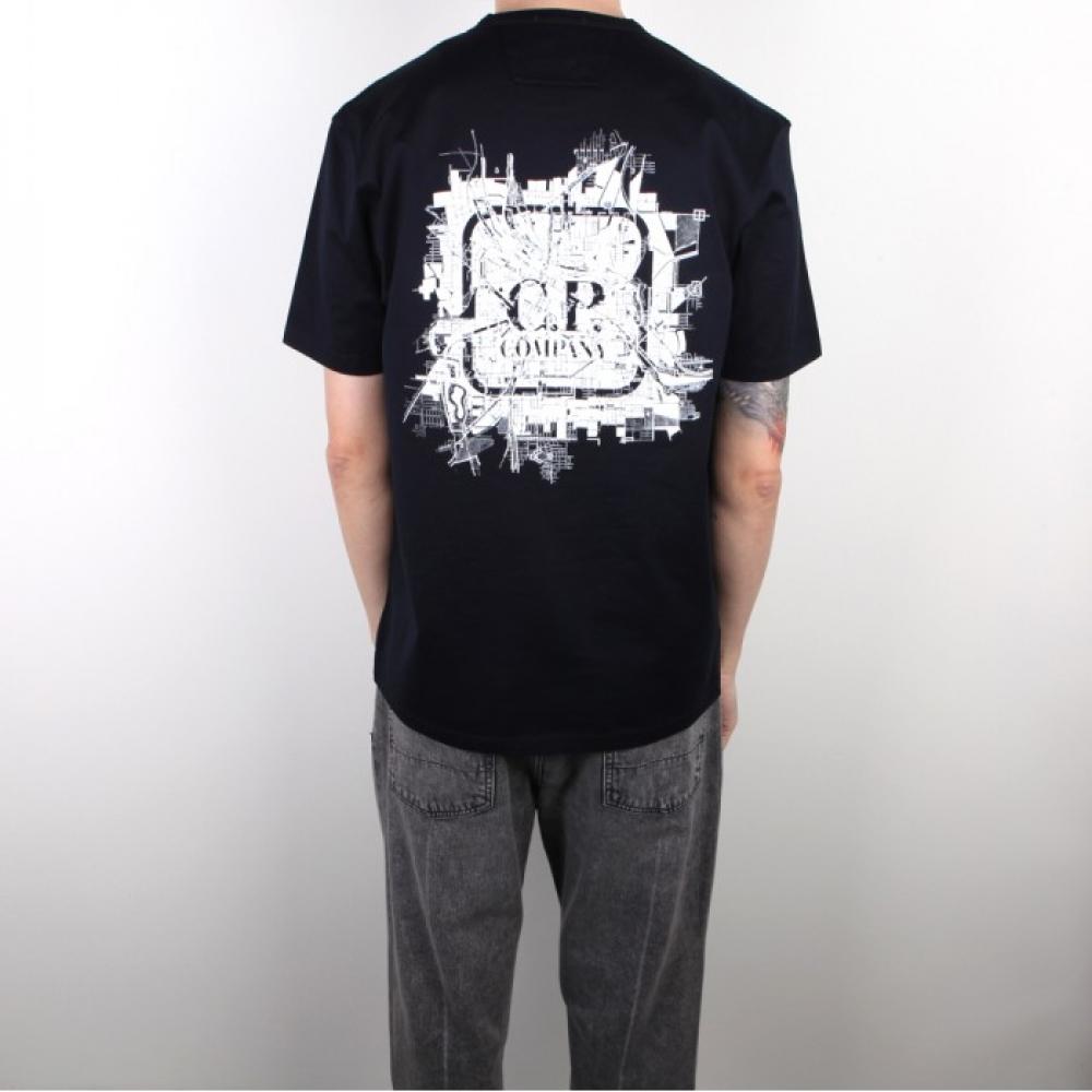 

23SS Футболка с короткими рукавами CP Company Metropolis, круглая, темно-синяя 14CMTS205A006370W888