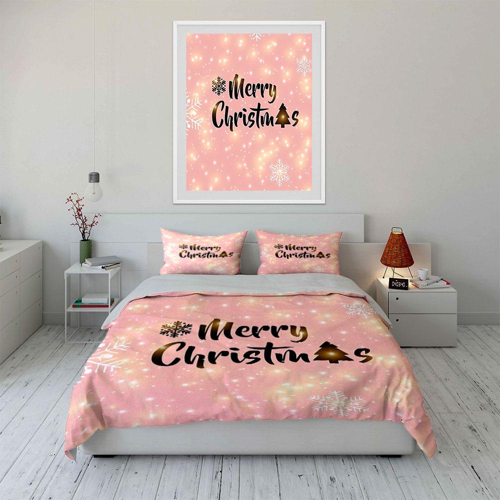 Merry Christmas Snowflake Pink Bedding Duvet Cover Set Duvet Cover Pillowcases (1*Duvet Cover 2*Pillowcases, without duvet insert)