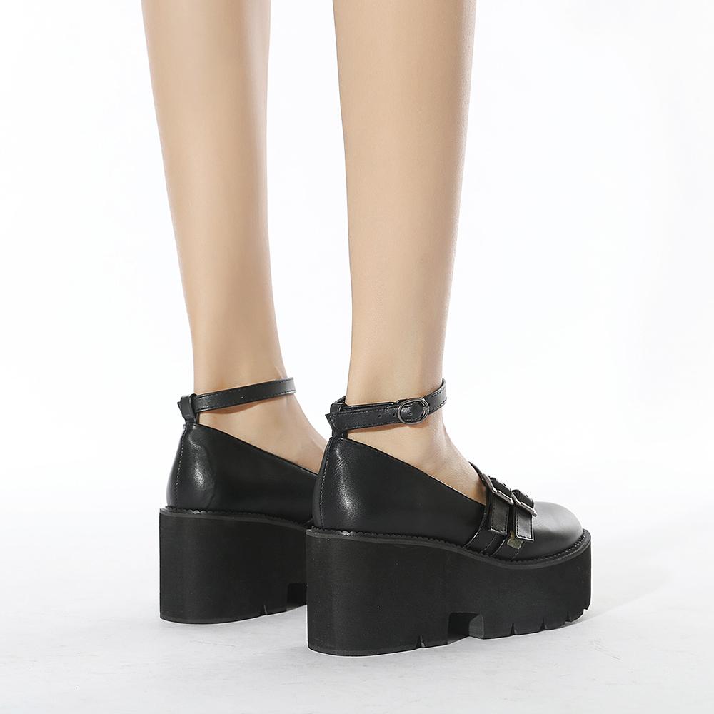 Gdgydh Womens Pumps School Cosplay Shoes Ankle Strap Chunky Heels Platform Creepers Shoes Fashion Buckle Comfortable Mary Janes